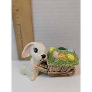 Vintage Easter Rabbit Pushing Cart of Easter Eggs No chips or cracks